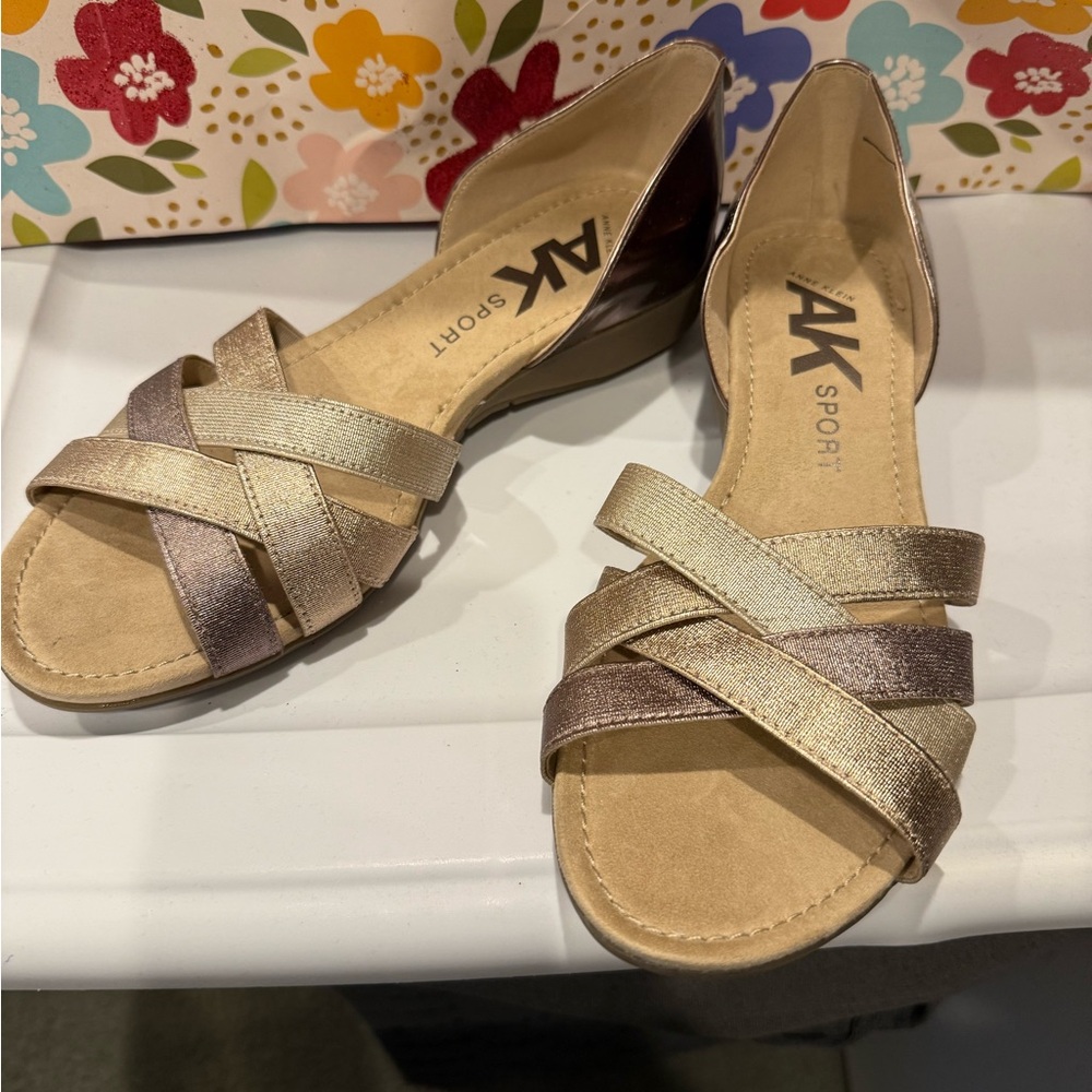 Anne Klein Sport Metallic Strappy Flats